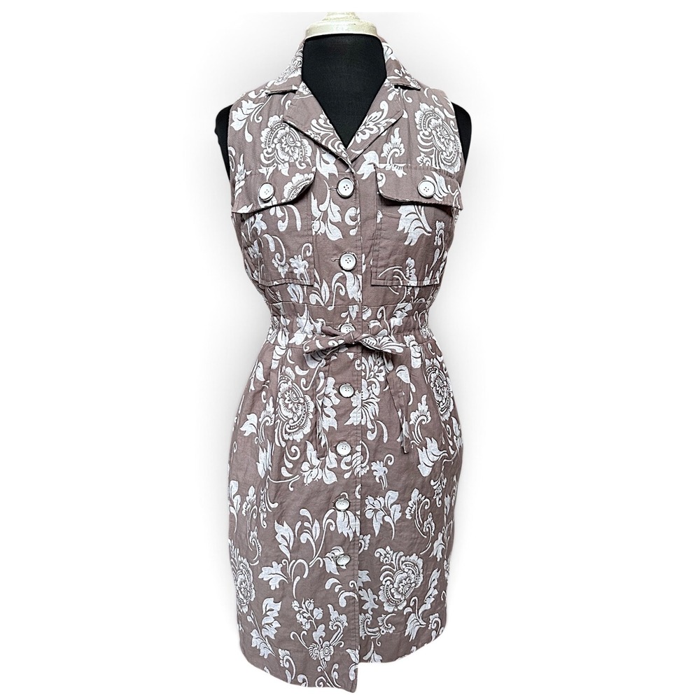 Taylor Shirt Dress Womens 10 Brown Floral Sleeveless Button Front Belted Midi